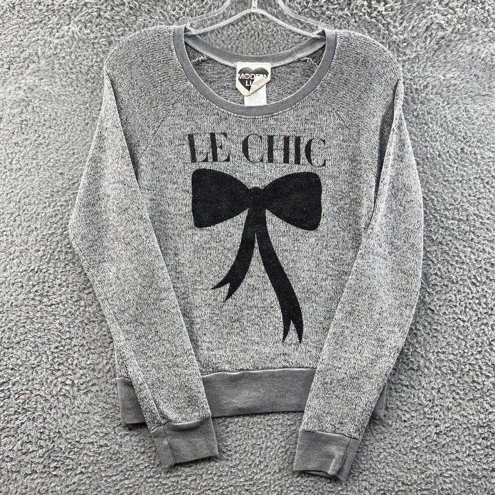 Modern Lux Sweater Juniors XS Grey Graphic Crew Neck Long‎ Sleeve Knit Sweater